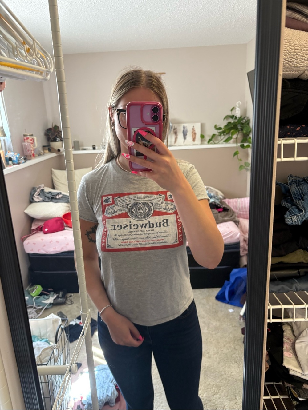 Budweiser Gray Tee with Red Label Graphic